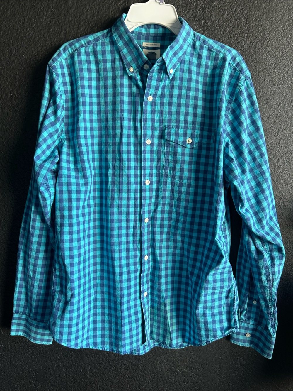 Old Navy Teal and Navy Plaid Button-Down Shirt